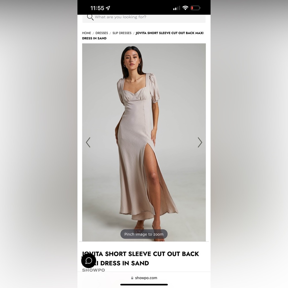 Showpo Jovita short sleeve maxi dress in Sand in medium